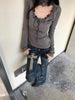Women Y2K Low Rise Flare Jeans Vintage Washed Cross Patch Distressed Grunge Slim Bootcut Denim Pants Streetwear