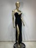 Women Celebrity Sexy Off Shoulder Pearl Black Maxi Long Bandage Bodycon Dress Elegant Evening Club Party Outfit