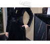 Temperamnet Velvet Jumpsuit For Women Elegant V-neck Long Sleeve Slim Wide-Leg Pants with Brooch