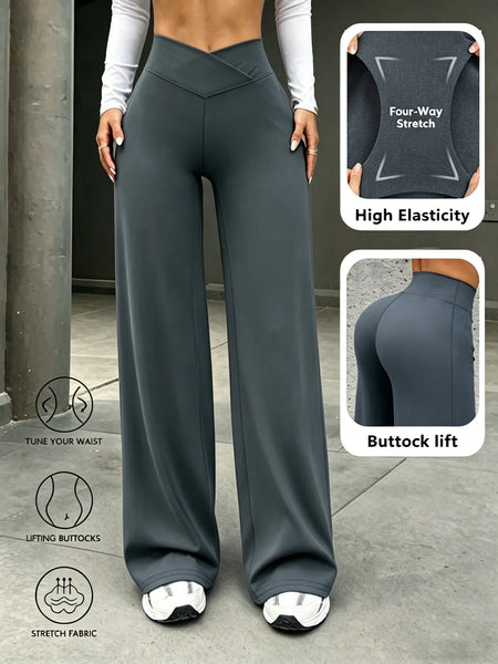 Women Cross Waist Straight Leg Pants Minimalist Wide Leg Leggings Suitable For Fitness Running Outer Wear Women Long Pan