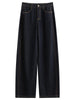 Fall Women‘s High Rise Raw Denim Barrel Leg Jeans, Slim Straight Horseshoe Trousers for Modern Minimalist Style