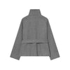 Grey Lace Up Short Woolen Coat Women Chic Solid Stand Collar Double Breasted Pocket Slim Jacket Lady Commute Street Wear