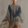 European and American Turtleneck Printed Chiffon Dress Loose Vacation Style Shawl Long-Sleeved Women's Dress