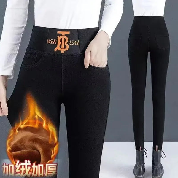 Winter wool mom Jeans Oversize Slim y2k goth Denim Pants Women Skinny blue jean Pencil Stretch Leggings Woman clothing