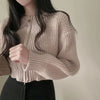 Short Sweater Zipper O-neck Knitted Cardigan Coat Casual Basic Solid Black Women Clothes Winter All-match Thick Lady