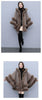 Autumn Winter Loose Casual Chic Bat Sleeve Coat Woolen Hooded Shawl Big Fur Collar Warm Cape Coat Women Outwear