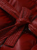 Shiny Belted Waist Jacket For Women Casual Detachable Hood Zipper Pockets Coat Lady Winter Chic Street Outerwear