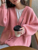 Beige Pockets Knitted Sweater Coats Women Loose Single-breasted V-neck Purple Cardigan Female Autumn Casual Red Cardigans