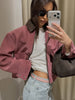 Spring Pink Casual Jacket Women's Loose Fit Streetwear Front Zipper Pockets Lounge Wear Daily Outerwear
