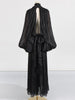 Chic Prom Robe for Women Scarf Collar Lantern Sleeve High Waist Temperament Pleated Evening Dress Female Clothes