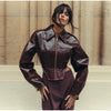 Street Women's Lace Up Leather Jacket Loose Solid Lapel Long Sleeve Belt Jackets Female Spring Lady Vintage Outwears