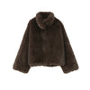 Brown Faux Fur Thicken Coat Women Lapel Long Sleeve Warm Winter Jacket Lady Chic Snap Button High Street Elegant Outerwear