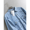 Women's Same Solid Color Lapel Pocket Medium and Long Loose Coat Long Sleeve Casual Denim Shirt