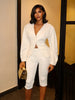 Elegant Blazer 2-Piece Set Women Single Breasted Jacket+Calf Pants Matching Simple Solid Office Commute Slim Outfits