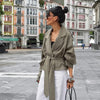Casual Solid Lapel Lace Up Trench Coat Women's Elegant Long Sleeve Loose Short Coat Autumn Daily Commute Street Outwear
