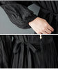 Irregular Black Vintage Pleated Dresses For Women Loose Casual Long Sleeve Midi Dress Clothing Spring Autumn