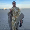 Retro Floral Print Women's Long Dress With Tassel Belt Stand Collar Long Sleeve Muslim Kaftan Dresses Spring Lady Robes