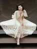 Elegant 2 Pcs Set Shawl V-neck Flower Lace Hollow Out Swing Dress Women's Evening Party Dresses Spring 35Z4387