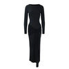 Elegant Long Sleeve Lace Up Bodycon Maxi Dress Women Spring Autumn O Neck White Black Party Evening Long Dresses Outfits