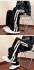 Korean Wide Leg Pant Women Loose Casual Striped High Waist Woman Hiphop Elastic Waists Pocket Straight Pants
