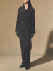 Women Silk Pendant Ink Color Midi Dress V-Neck Slim Wrapped Tie Waist Long Dresses for Ladies