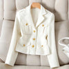 White Blazer Suit Collar Small Fragrance Jacket High-Quality Tweed Coat Short Black Wool Outerwear Female Tops