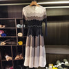 Designed Women's Pleated Dress O-neck Loose Fit Color Block Beaded Long Sleeve Famale Clothing 2DB6598