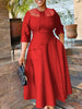 Elegant Churchs Black Dress for Women Round Neck 3/4 Sleeve Pocket Vintage Contrast Midi Dresses Autumn Clothing