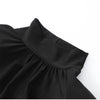 Black Pleated Shoulder Pad Dress Women Full Sleeve High Collar Slim Mini Dresses Lady Daily Commute Elegant Gowns