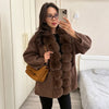 Faux Fur PatchworkTwisted Knitted Cardigan Women Elegant Lapel Long Sleeve Pockets Furry Knitwear Autumn Female Loose Outerwears