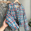 Women's Woven Coarse Patterned Plaid Long Sleeved Short Jacket Tweed Coats Elegant Outwear