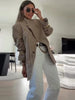 Side Button Ruffle Blazer Detachable Ruffle Cuff Jacket Stand Collar Spring Office Retro Edgy Casual Women Blazer