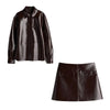 Vintage Women Leather Sets Lapel Single Breasted Jacket Slim Fit Mini Skirt Retro Fashin Female Suit Lady Jacket Skirt Sets
