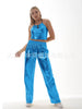 Red Women's Aurora Laser Gradual Change High Waist Straight Pants, Blue Thin Female Stretch Trousers