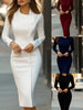 Long Sleeve Button Down Midi Dress - Elegant Office Lady Slim Fit Sheath Dress
