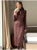 Floral Print High Neck Midi Dress For Women Chic Long Sleeve Button Front Sheath Dresses Office Party Commuting Clothes