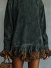 Turtleneck Leopard Trim Dress for Women's Long Sleeve Suede Velvet Flare Sleeve Casual Retro Loose Straight Mini Dresses
