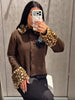 Retro Style Deer Spotted Faux Fur Collar Coat Women's Casual Brown Button Down Outerwear Lady Autumn Party Streetwear