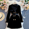 Autumn Winter British Style Double breasted Slim Velvet Dress Femme Vintage Elegant Solid Color Lapel Collar Vestido