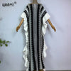 Knitting Rainbow Printing Comfort Warm Winter Holiday Dress Elegant Africa Women Boho Party Long Dress
