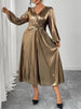 Plus Size Surplice Neck Long Sleeve Elegant Party A-Line Dress Autumn Women's High Waist Slim Maxi Long Dresses