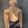 Women Faux Suede Cropped Jacket Stand Collar Snap Button Epaulet Detail Long Sleeve Loose Moto Outerwear Edgy Fall Daily Jackets