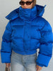Solid Hooded Cropped Puffer Jacket Women Stand Collar Snap Button Loose Long Sleeve Jackets Winter Casual Warm Padded Coat