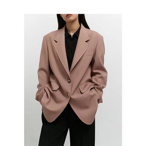 The Ultimate Store Hit Women's Mid-Length Oversized Blazer with Shoulder Pads for Petite Figures, Casual Suit Jacket