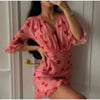 Sexy Floral Printed Mini Dress Women V-neck Flared Sleeve Waist Cinching Ruffle Bodycon Vestido Lady Party Vacation Gowns