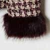 Women Stand Collar Tweed Jacket Elegant Long Sleeve Faux Fur Cuffs Coat Spring Single Breasted Outerwear Street