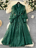 Spring Autumn French Women's Dress Lace Embroidery V-neck Lantern Sleeves Single Breasted Party Birthday Dress C192