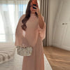 Minimalist Pink Chiffon Stand Collar Dresses Women Slim Fit Layered Shawl Sleeve Vestido Summer Beach Vacation Daily Gown