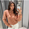 Women Round Neck Tweed Jacket Fringe Trim Long Sleeve Open Front Cropped Texture Outerwear Lady Elegant Daily Street Coat