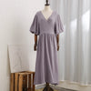 Causal 100% Cotton Women's Dress Vintage Crepe Gauze V-Neck Puff Sleeve Bandage Lace Up Elegant White Dresses Long Maxi Robe